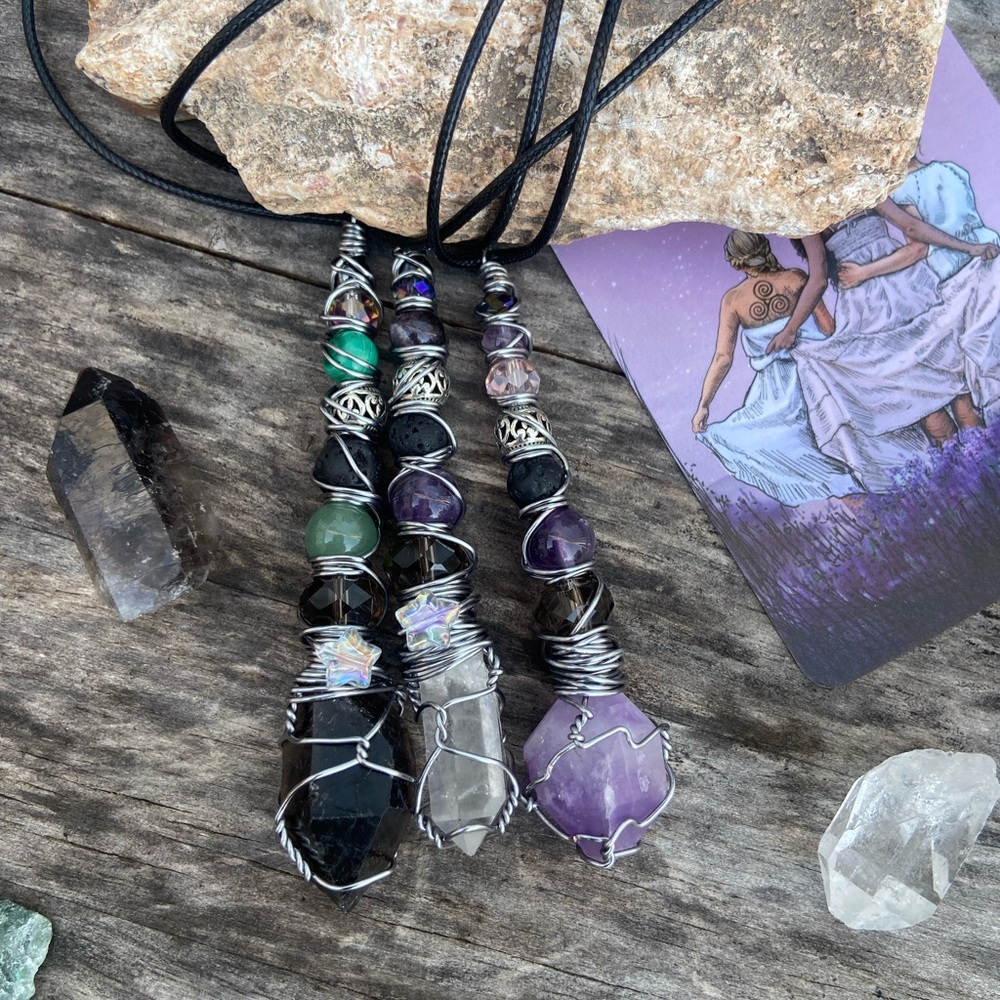 Wire Wrapped Amethyst Cluster Point Wand / Necklace / Oddity - Picture 12 of 13